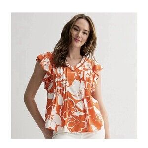 Sonoma Goods For Life women’s Flutter Sleeve Pintuck Orange Floral top Size XXL
